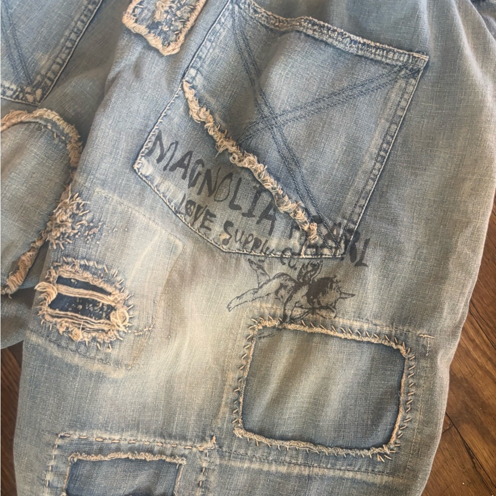 Magnolia Light Blue Patchwork Jean Shorts - Picture 6 of 10